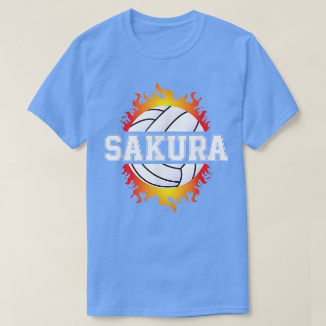 Sakura Name Volleyball Spieler Girls Ball und Net  T-Shirt (Design vorne)