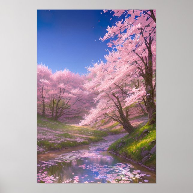 Sakura Petals auf dem Wasser Poster (Vorne)