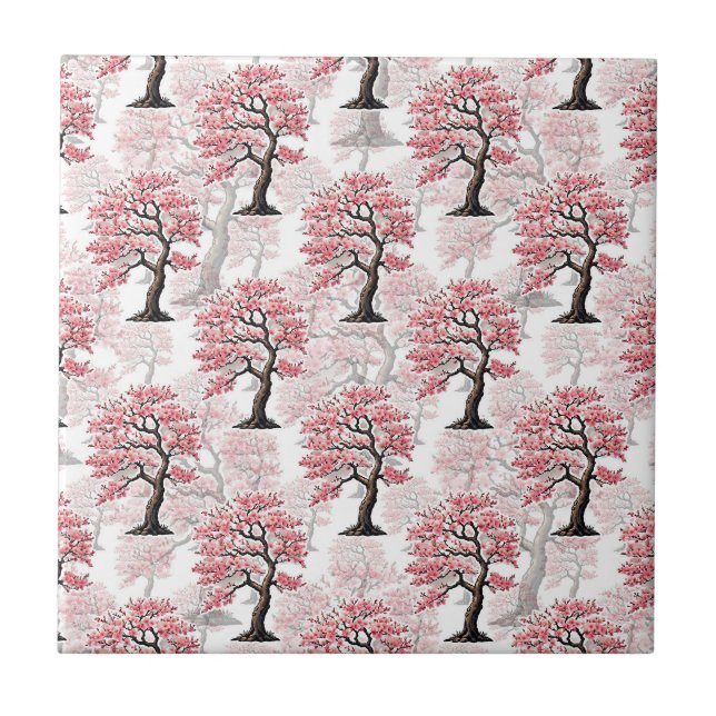 Sakura Pink Cherry Blossom Baumdesign Fliese (Vorderseite)