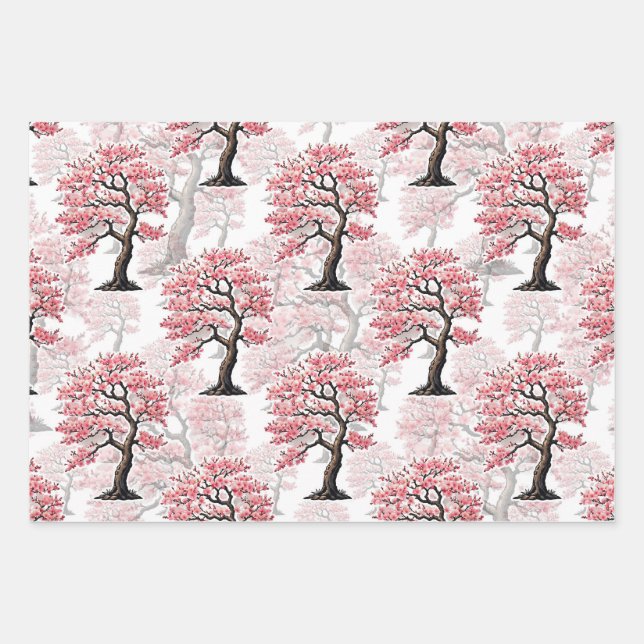 Sakura Pink Cherry Blossom Baumdesign Geschenkpapier Set (Vorderseite)