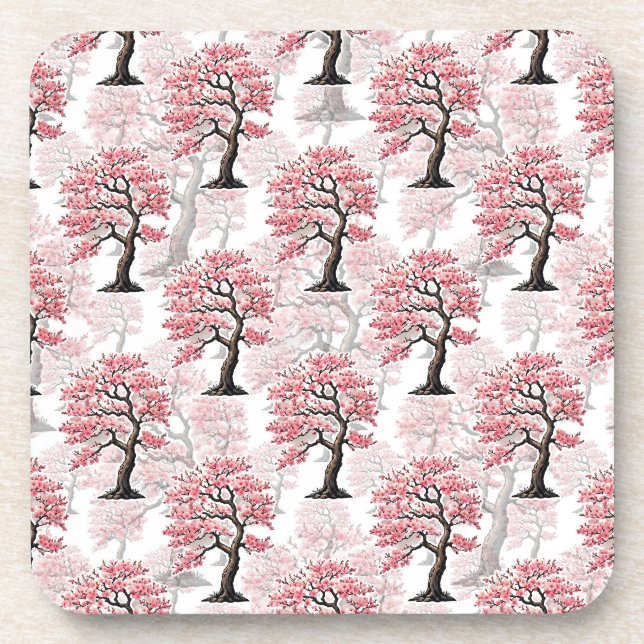 Sakura Pink Cherry Blossom Baumdesign Getränkeuntersetzer (Vorderseite)