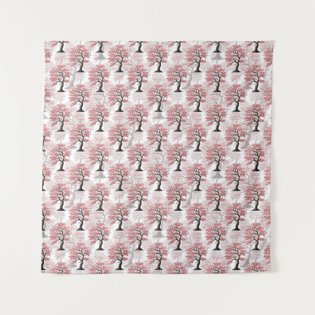 Sakura Pink Cherry Blossom Baumdesign Wandteppich (Vorderseite)