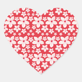 Sakura Rosa Blume Nahtloses Muster Roter Hintergru Herz-Aufkleber