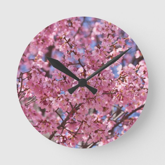 Sakura rosa Kirschblossom Himmel Runde Wanduhr (Vorderseite)