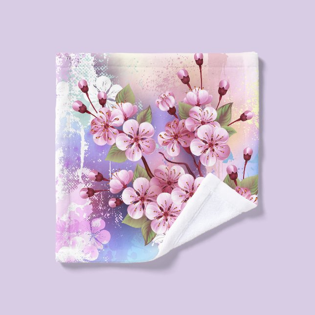 Sakura rose sur la peinture Arrière - plan (Gant de toilette)