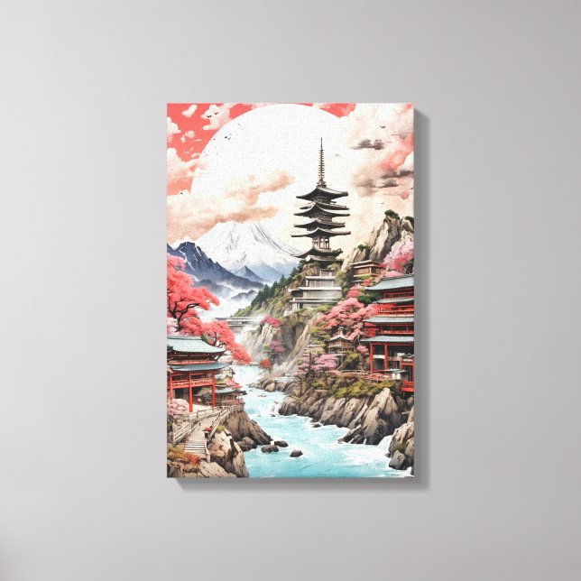 Sakura Serenity - Traditionelle japanische Landsch Leinwanddruck (Vorderseite)