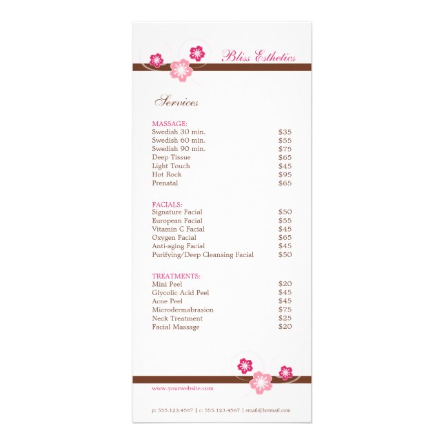 Sakura Spa Menu Modèle - Double face (Devant)