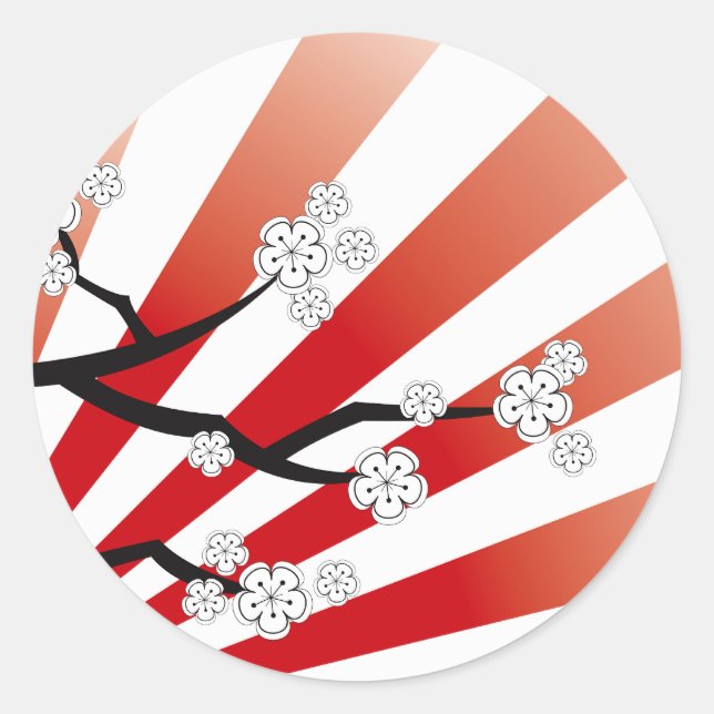 Sakura Sunrise White Cheroms Blume Zen Runder Aufkleber (Vorderseite)
