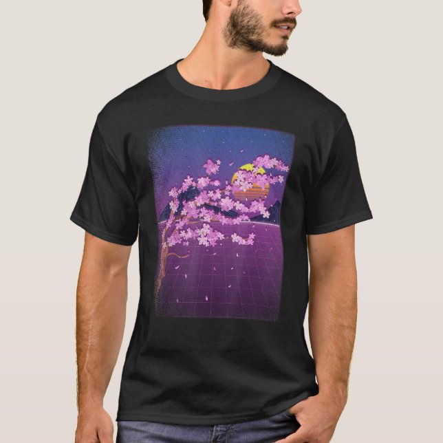 Sakura Synthwave Japan Sunset Vaporwave Cherry Blo T-Shirt (Vorderseite)