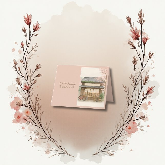 Sakura Teehaus Hochzeit in Urlaubsort Gästekarte Dankeskarte (Von Creator hochgeladen)