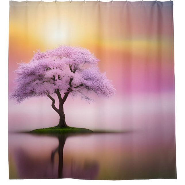 Sakura Tree bei Sonnenaufgang Duschvorhang (Vorderseite)