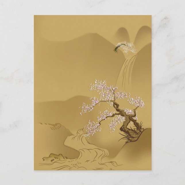 Sakura Tree in sepia mit haiku :: Postkarte (Vorderseite)