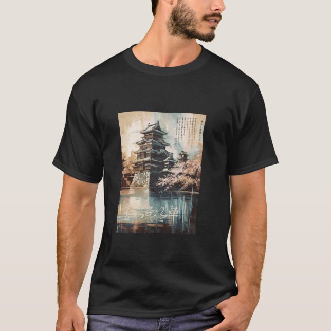 Sakura Tree Japanisches Schloss Cherry Blossom Jap T-Shirt (Vorderseite)
