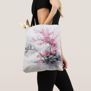 Sakura über dem See Tuschmalerei Tasche