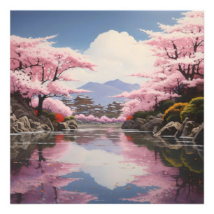 Sakura über die Flussufer Fotodruck