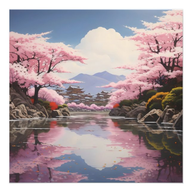 Sakura über die Flussufer Fotodruck (Vorne)