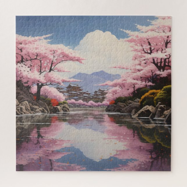 Sakura über Flussufern (Vertikal)