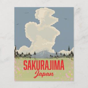 Sakurajima Japan Retro-Reiseplakat. Flyer