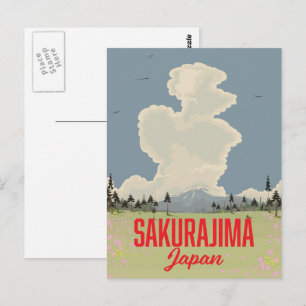 Sakurajima Japan Retro-Reiseplakat. Postkarte