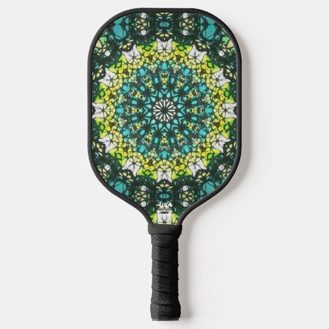 Salad Spinner – Green Yellow Mandala Pattern Pickleball Schläger (Vorderseite)