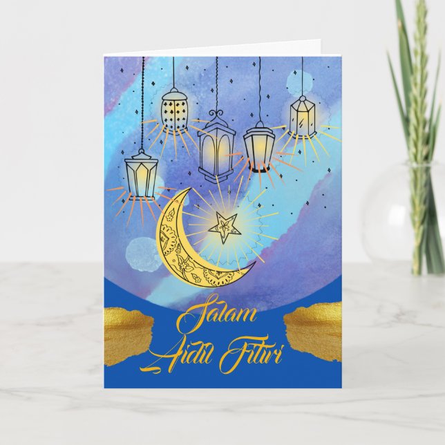 Salam Aidil Fitiri Lanterns bei Nacht Karte (Vorderseite)