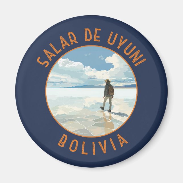 Salar de Uyuni Bolivien Retro Distressed Circle Magnet (Vorne)