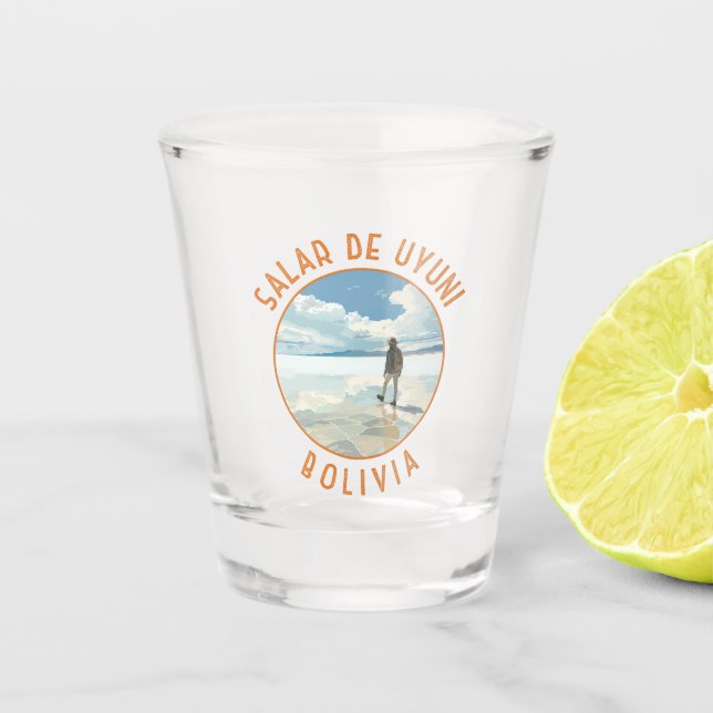 Salar de Uyuni Bolivien Retro Distressed Circle Schnapsglas (Vorderseite)