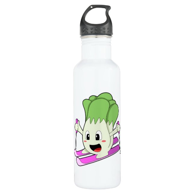 Salat als Skifahrer mit Ski Edelstahlflasche (Vorderseite)