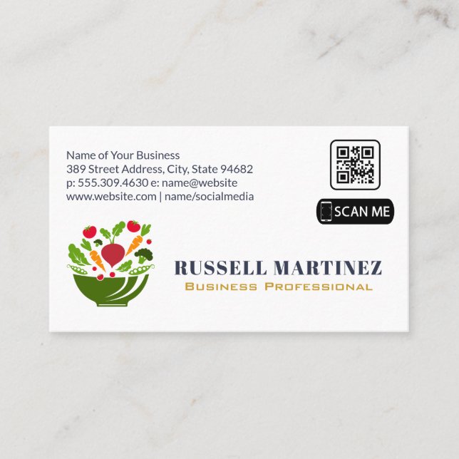 Salat-Bowl-Logo | QR Code Business Card Visitenkarte (Vorderseite)
