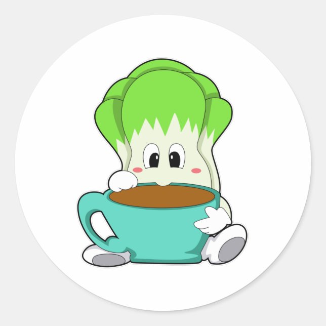 Salat mit Tasse Kaffee Runder Aufkleber (Vorderseite)