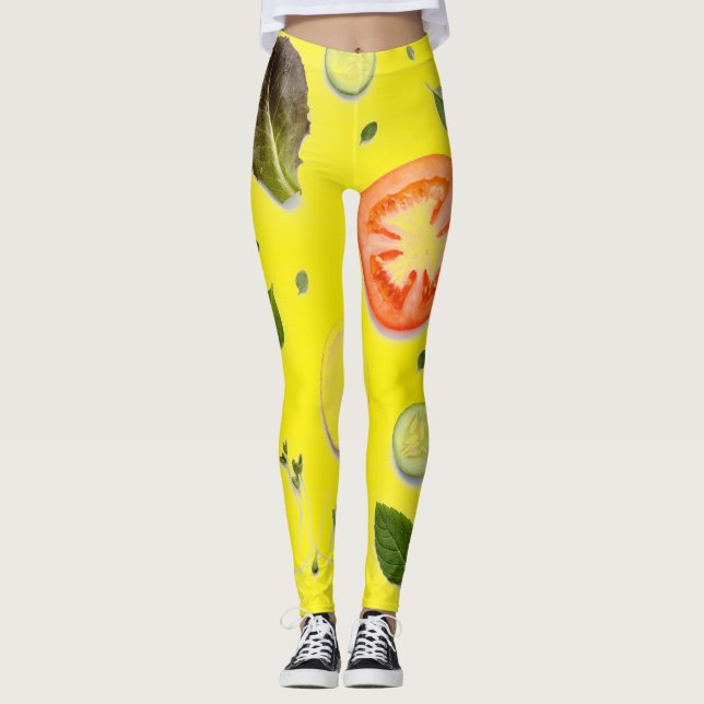 Salat und Obstmuster transparenter Hintergrund Leggings (Vorderseite)
