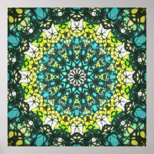 Salatschleuderer – Grün-gelbes Mandala-Muster Poster