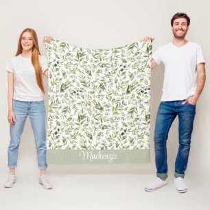 Salbei-Aquarell-Französisches-Land-Olive-Name-Mono Fleecedecke