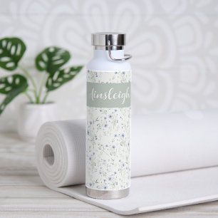 Salbei Blau Wasserfarbe Wildblumen Monogramm Name Trinkflasche