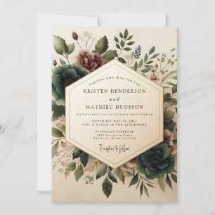 Salbei Burgunder Vintage Blütenhochzeit Einladung