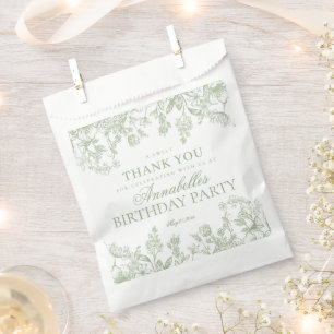 Salbei-Chinoiserie Vintage-Floral-Geburtstags-Dess Geschenktütchen