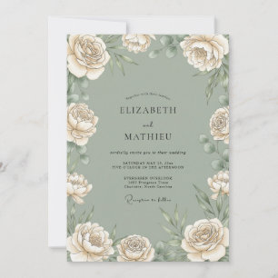 Salbei-Creme-Blumen Botanische Hochzeit Einladung
