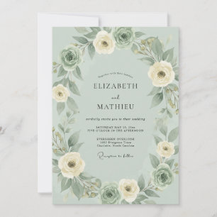 Salbei-Creme-Ranunculus-Eukalyptus-Hochzeit Einladung