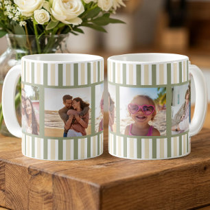 Salbei-Creme-Streifen-Mehrfach-Foto-Raster Kaffeetasse