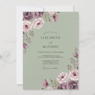 Salbei Dusty Floral Romance Hochzeit Einladung