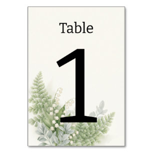 Salbei-Elfenbein-Aquarell-Farn-Hochzeitstisch-Numm Tischnummer