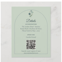 Salbei-Eukalyptus-Bogen-QR-Hochzeitsdetails Karte