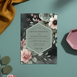 Salbei Floral Moody Romance Hochzeit Einladung