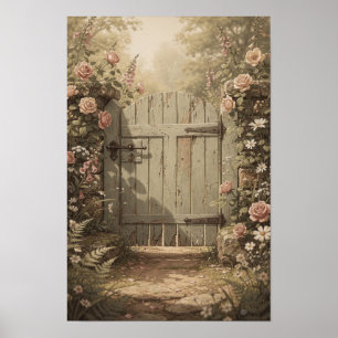 Salbei-Gartentor mit errötenden Rosen Wandkunst Poster