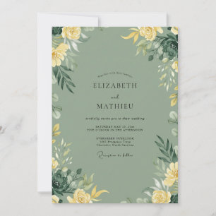 Salbei-Gelb-Aquarell-Hochzeit Einladung