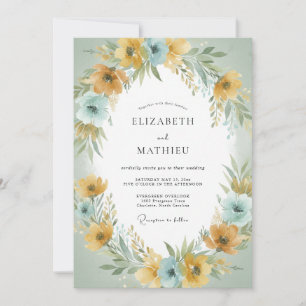 Salbei-Gelber Blumengirlande Hochzeit Einladung