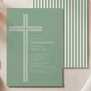 Salbei gestreifte Kreuz Konfirmations-Einladung Einladung