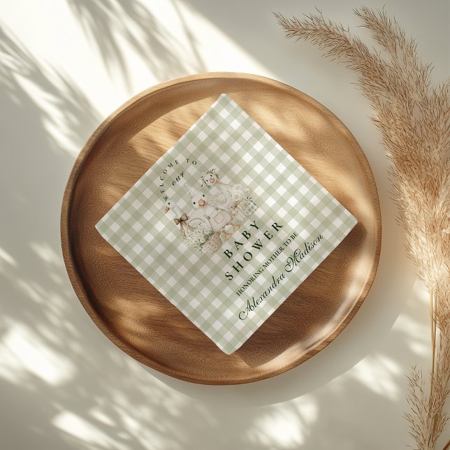 Salbei-Gingham-Alberner-Gans-Baby-Party Serviette (Von Creator hochgeladen)
