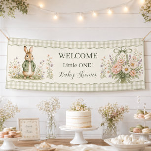 Salbei-Gingham-Kaninchens-Baby-Party Banner