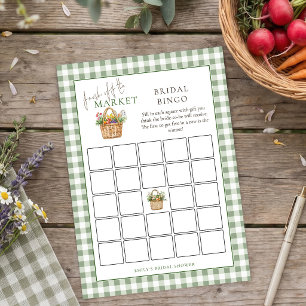 Salbei-Gingham-Markt-Brautabschied-Bingo-Karte Einladung
